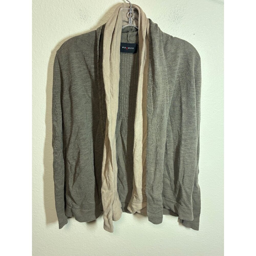 Axcess Knit Cardigan Sweater Open Front Casual Taupe Size Small